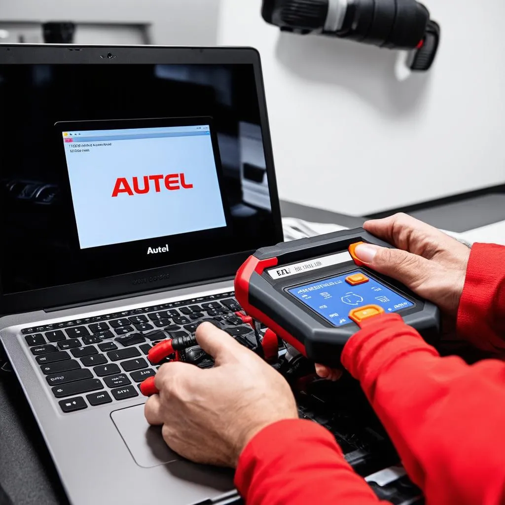 Mechanic updating Autel software