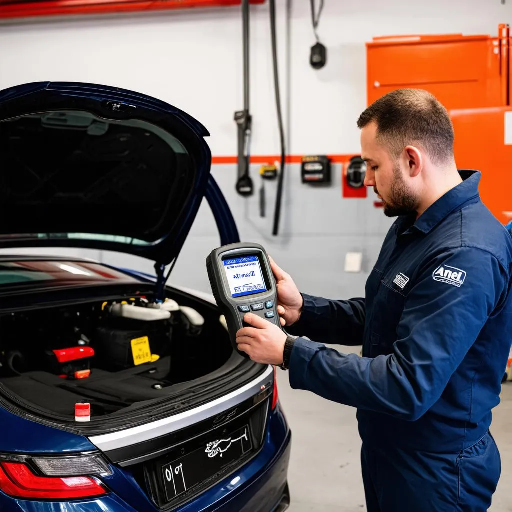 Mechanic Using Ancel Scanner