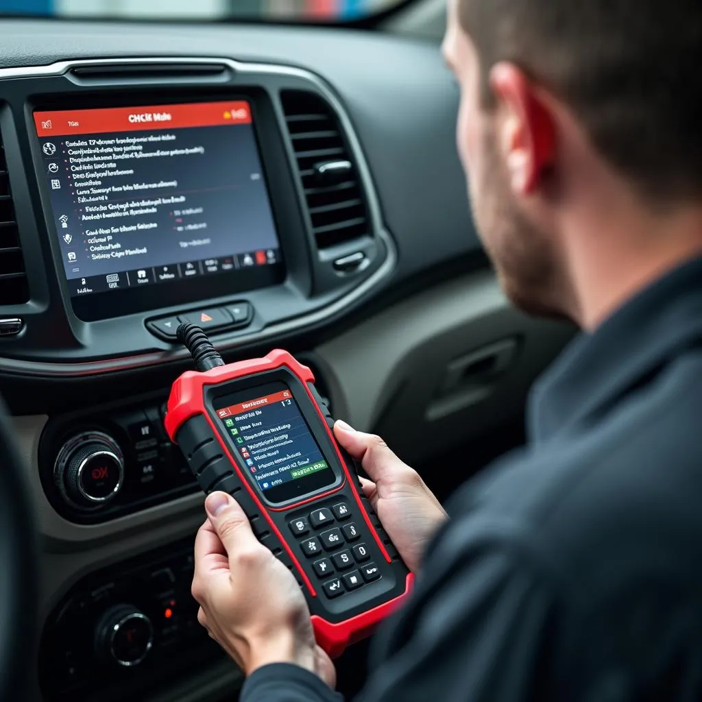 Mechanic Diagnosing Chrysler Transmission with Scan Tool