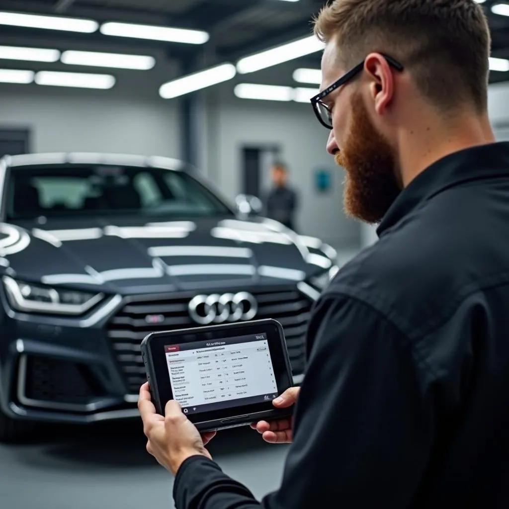 Mechanic Using an Audi Scan Tool