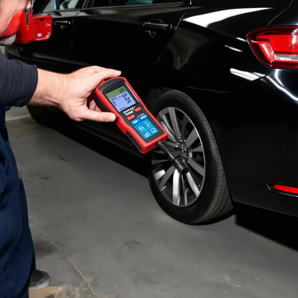 Mechanic using Autel 906TS on a Chrysler