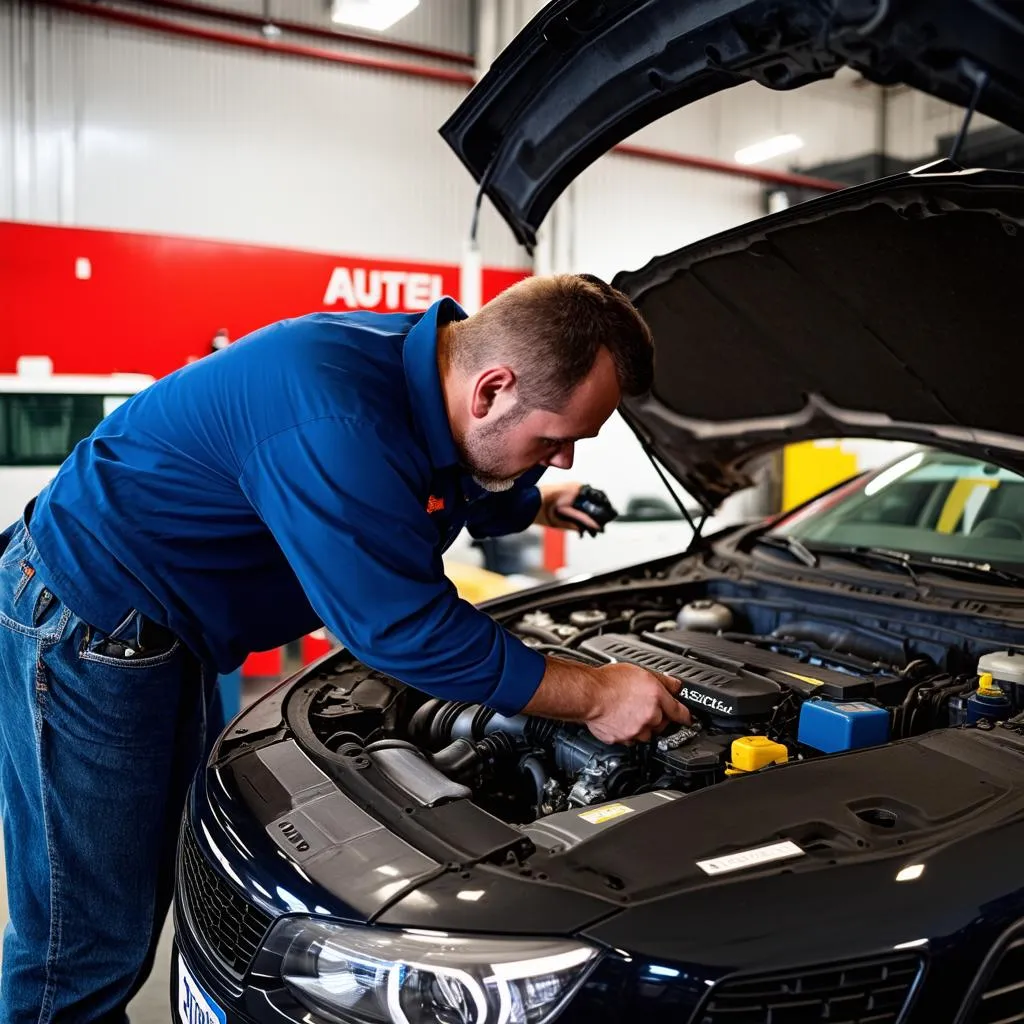 Mechanic Using Autel Maxidas DS708