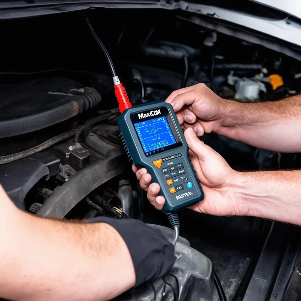 Mechanic using Autel MaxiCOM Scanner