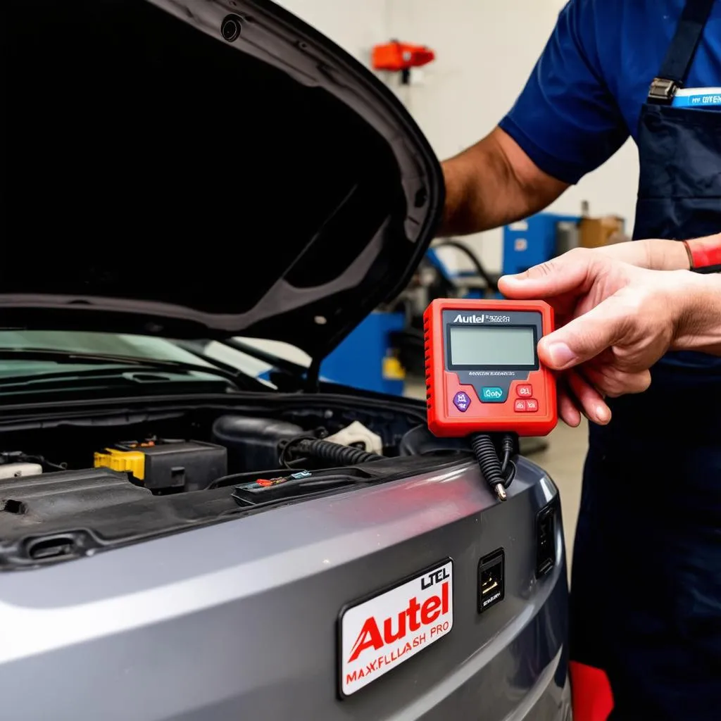 Mechanic using Autel MaxiFlash Pro J2534