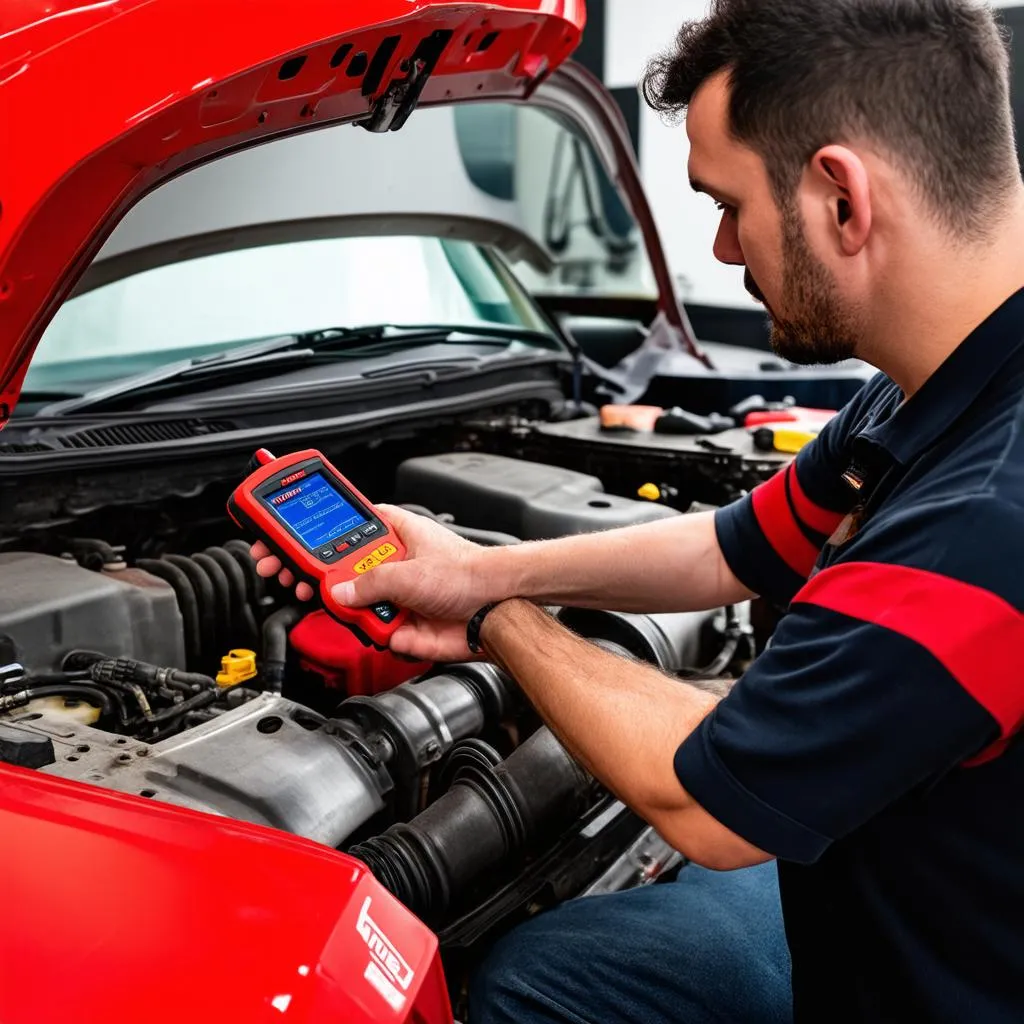 Mechanic Using Autel MaxiSys Elite2