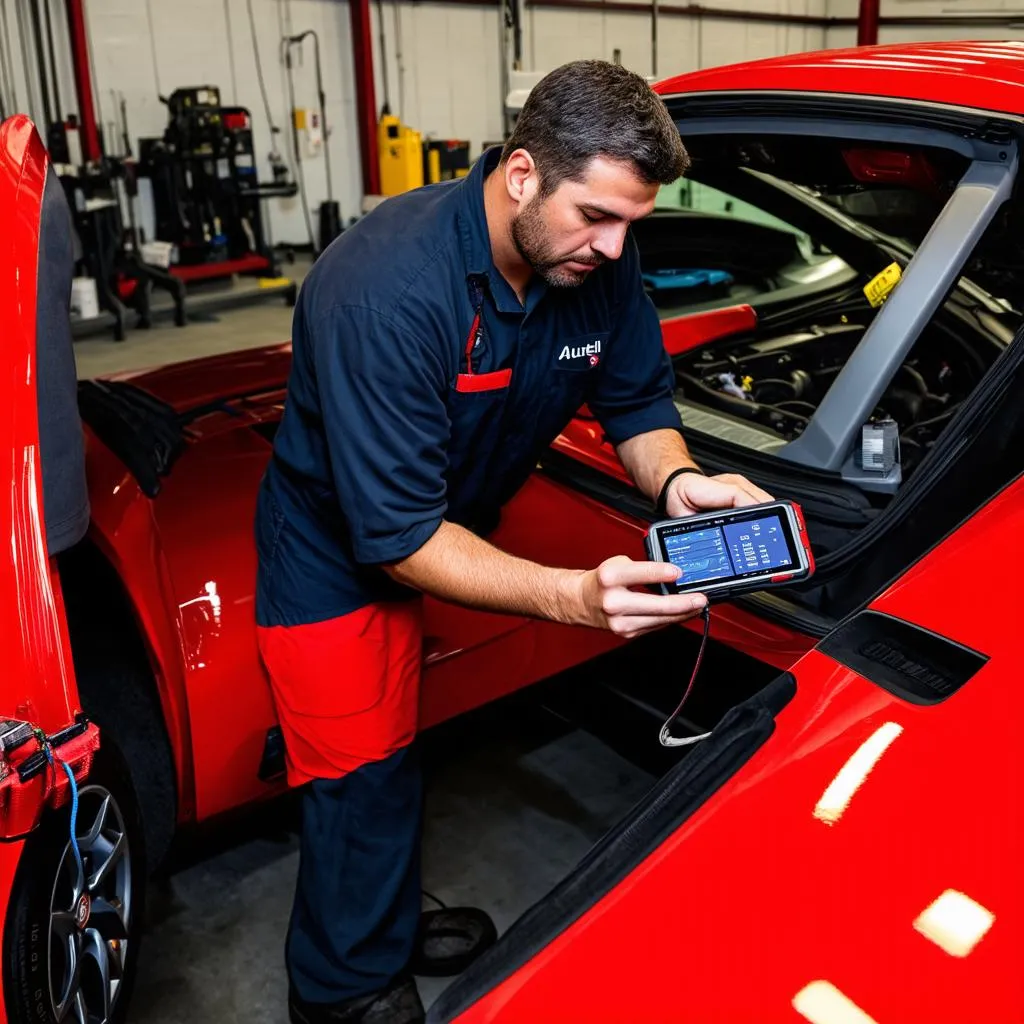 Mechanic using Autel MaxiSys MS906BT