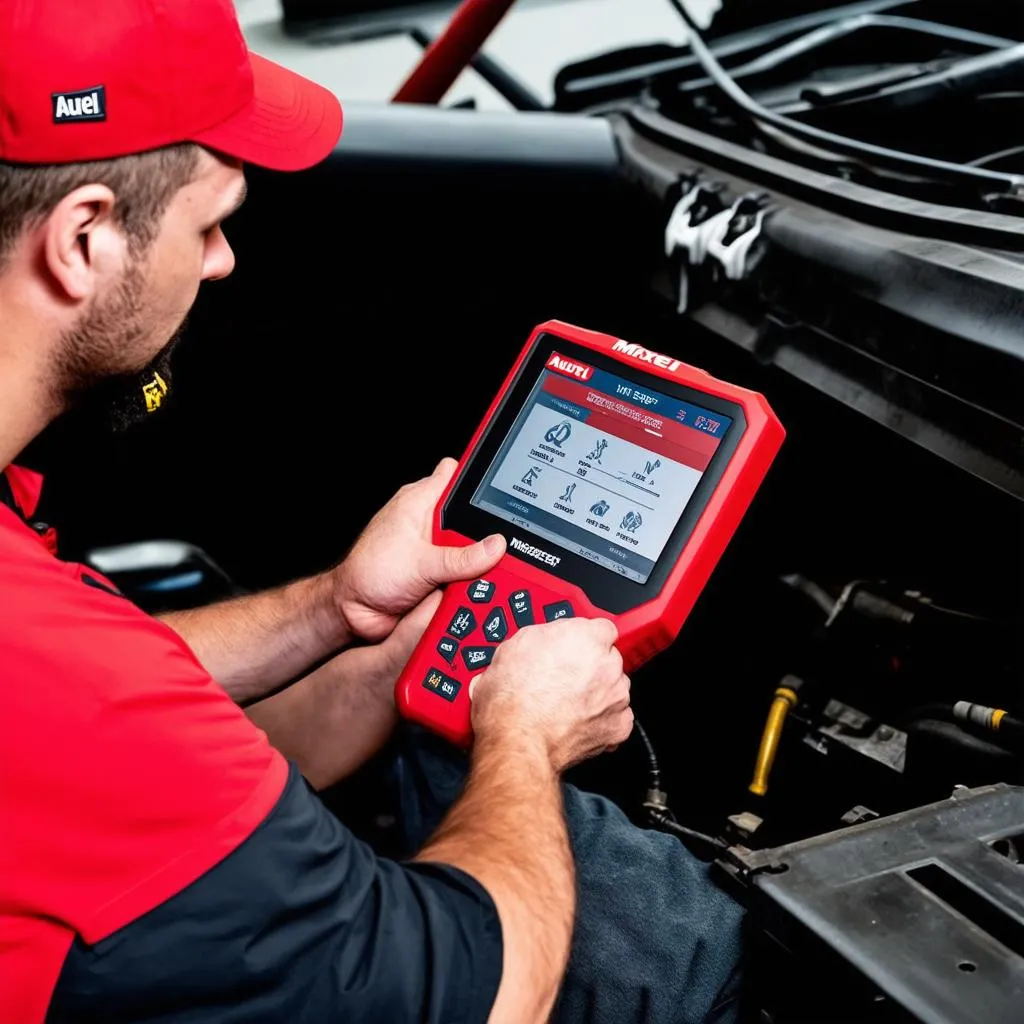 Mechanic using Autel MaxiSys MS909