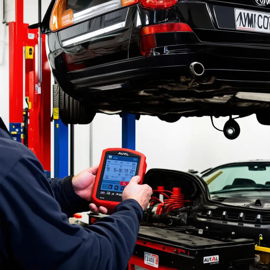 Mechanic using Autel MaxiCOM MK808