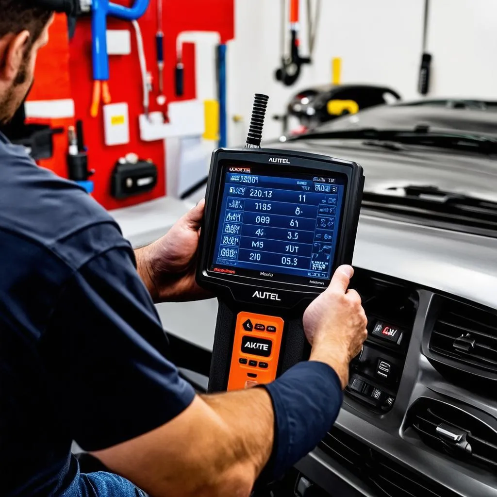 Mechanic Using Autel MK908P