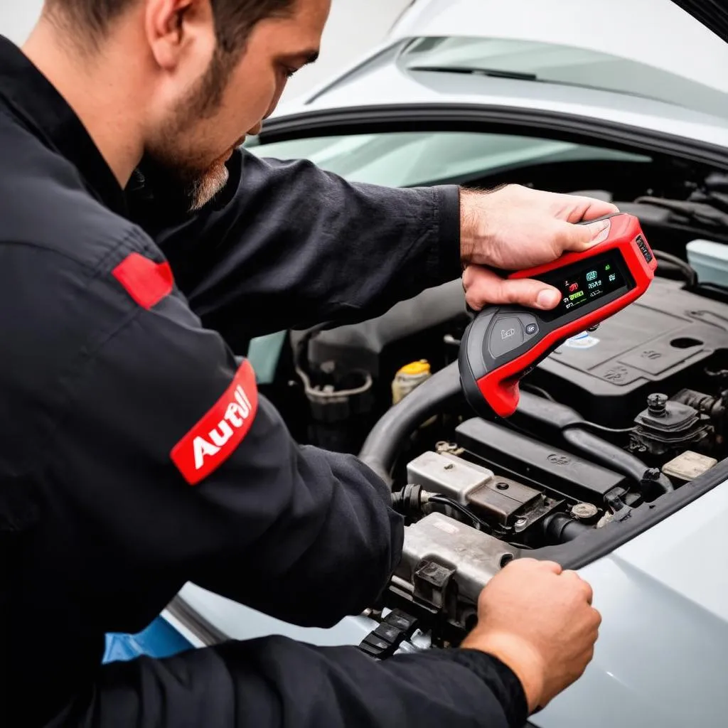 Mechanic Using Autel Scanner