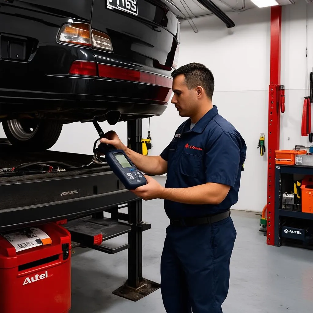 Mechanic Using Autel Scanner on Car