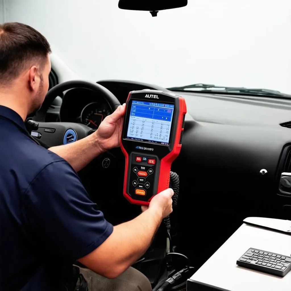 Mechanic uses an Autel scanner to diagnose a car problem