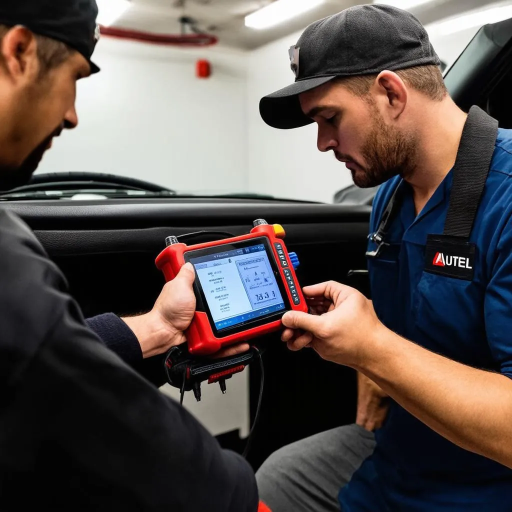 Mechanic Diagnosing Car