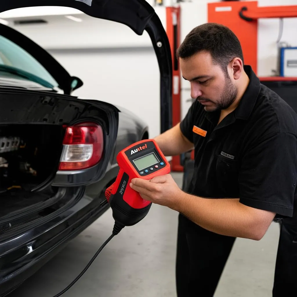 Mechanic Using Autel Scanner to Diagnose Car Problem