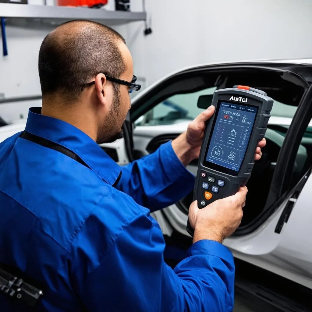 Mechanic using an Autel Scanner