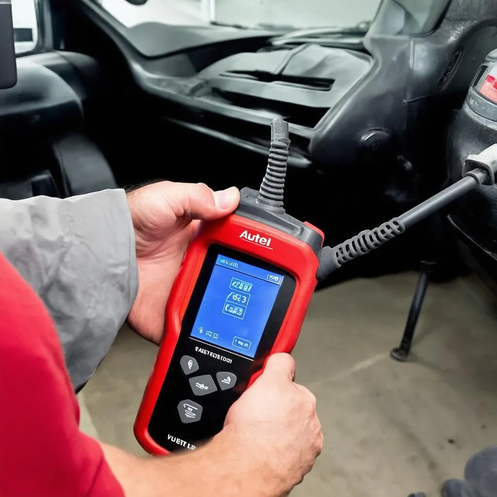 Mechanic using Autel Diagnostic Scanner