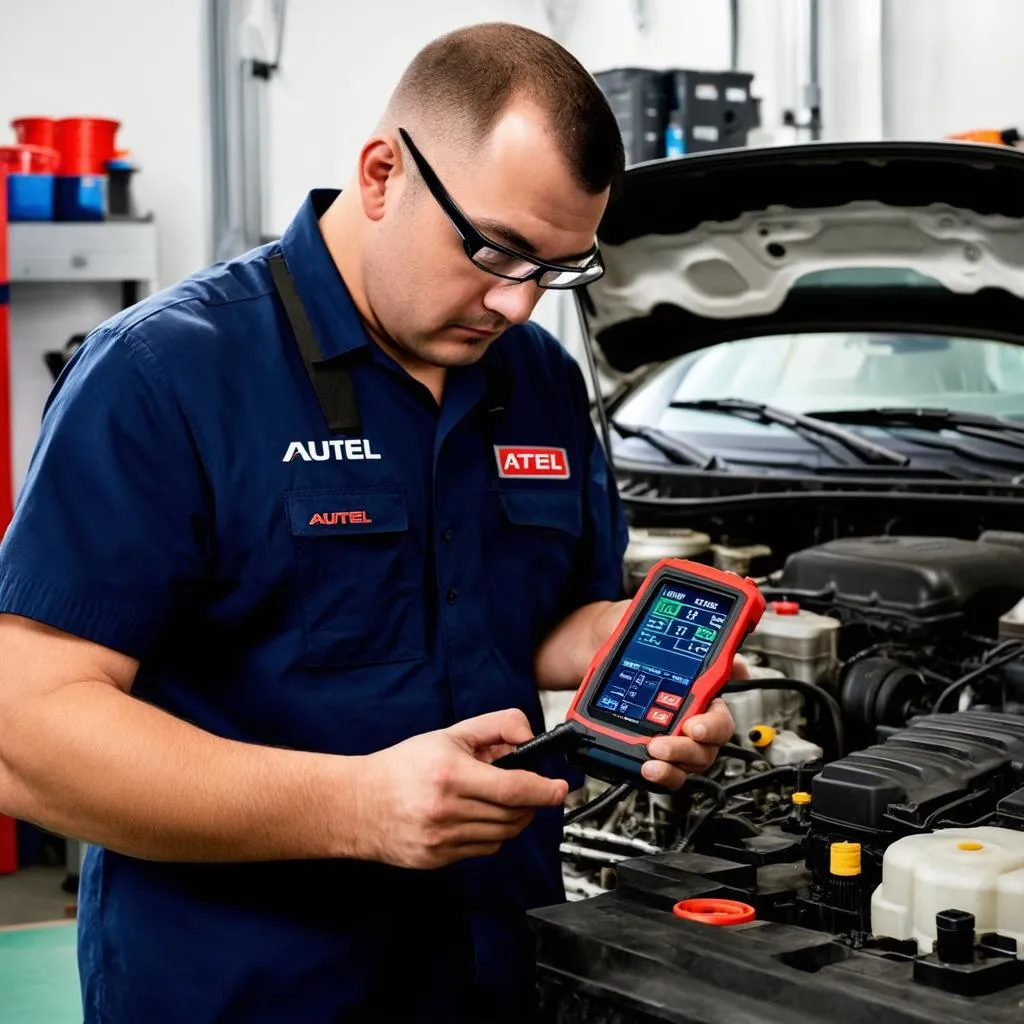 Mechanic using Autel Scanner