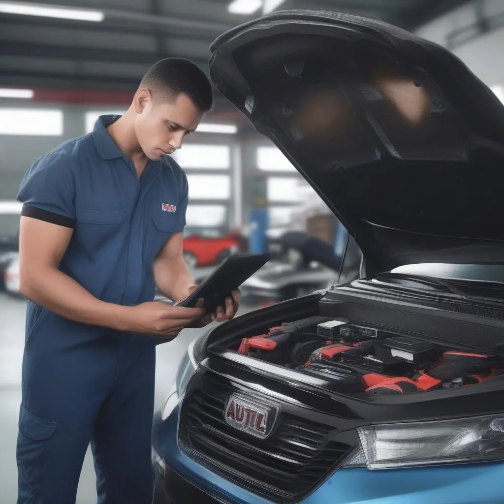 Mechanic Using Autel Scanner