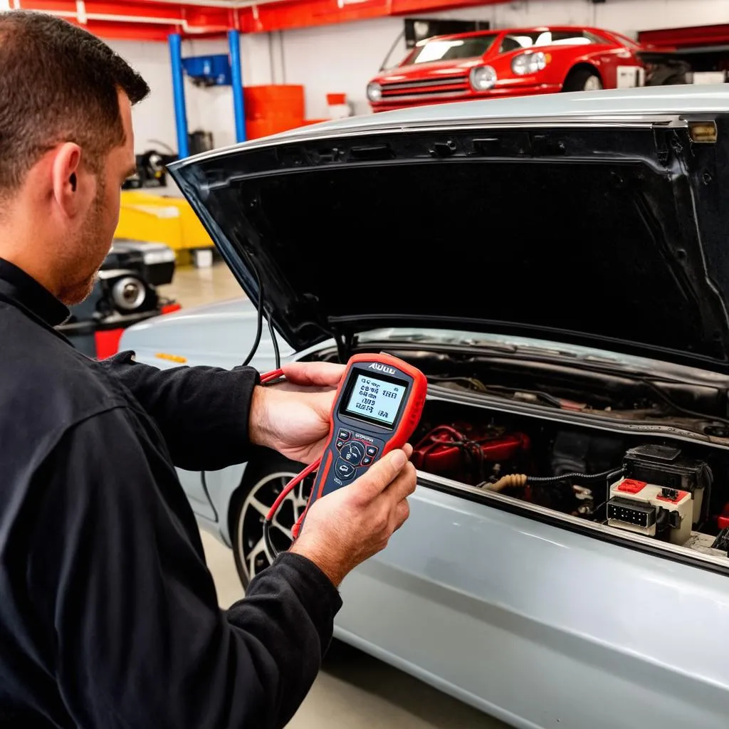 Mechanic using Autel scanner on Chrysler vehicle