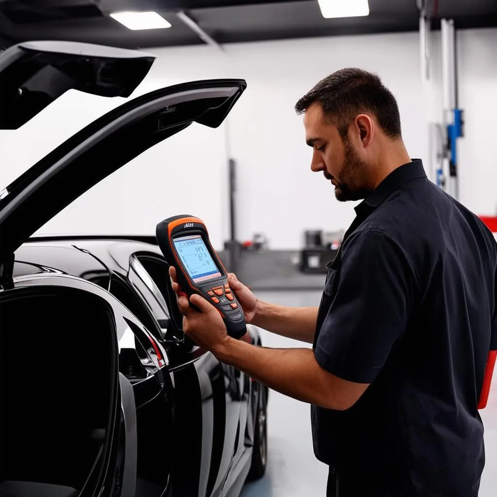 Mechanic Using Autel Scanner on European Car