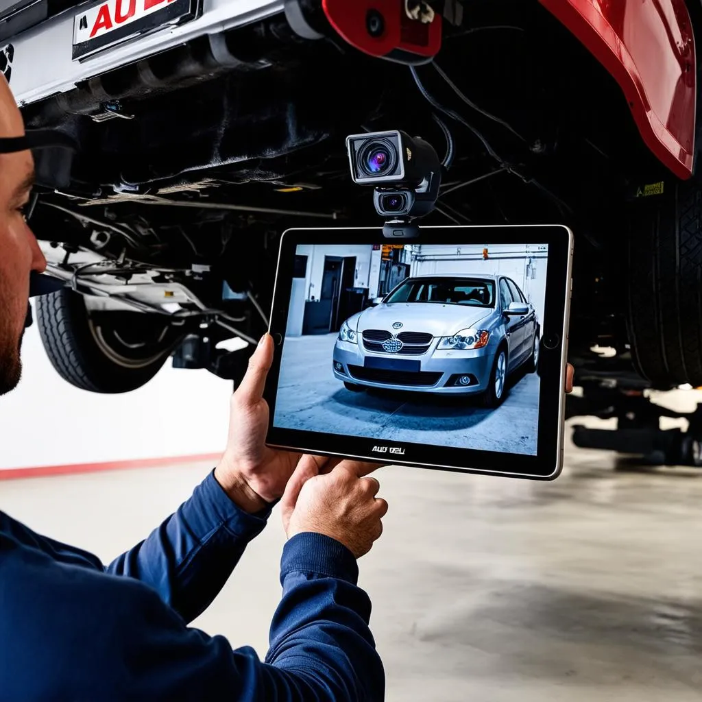 Mechanic Using Autel Diagnostic Tablet