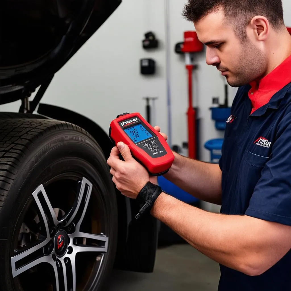 Mechanic Using Autel TS601