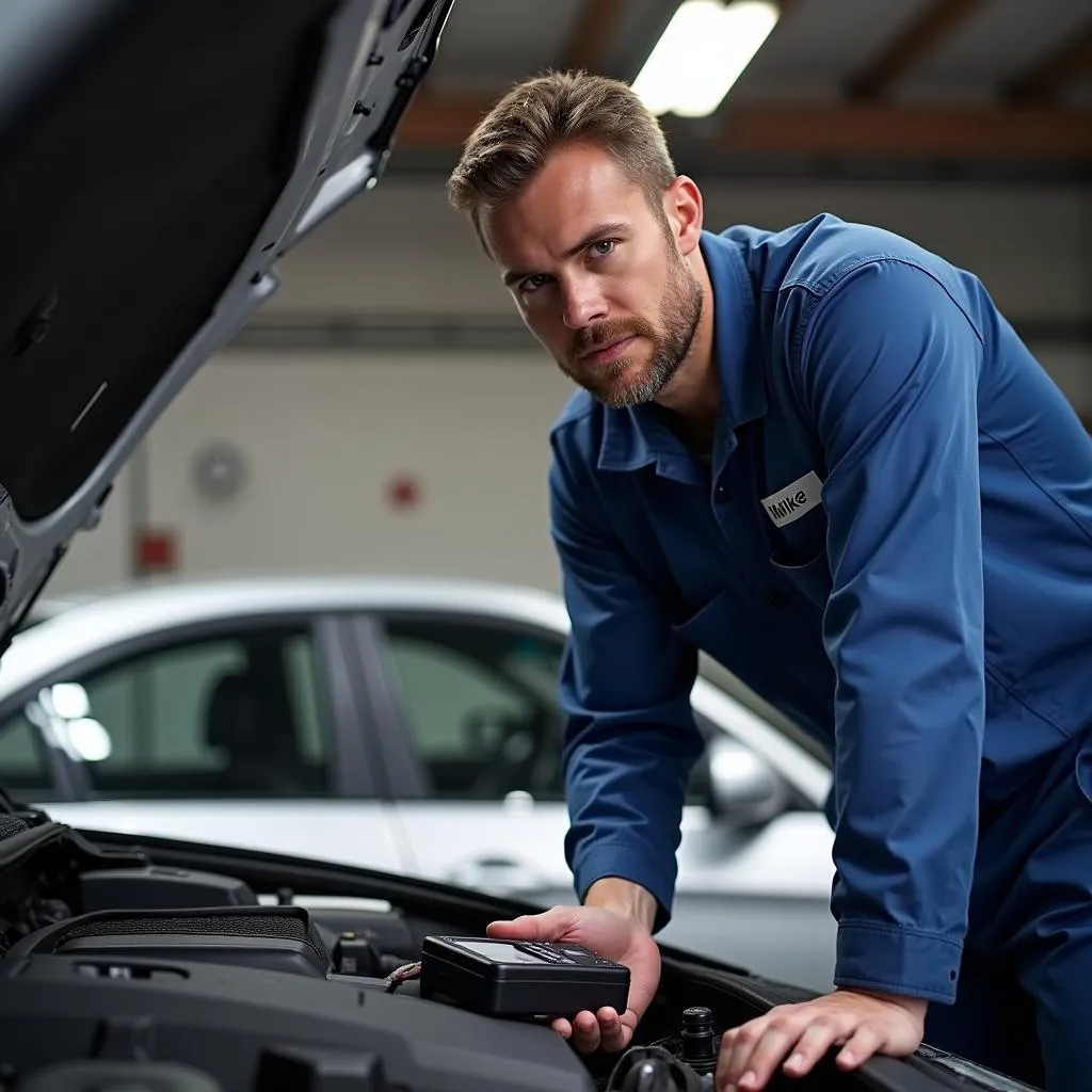 Mechanic Using Autolink AL319 on a BMW Engine