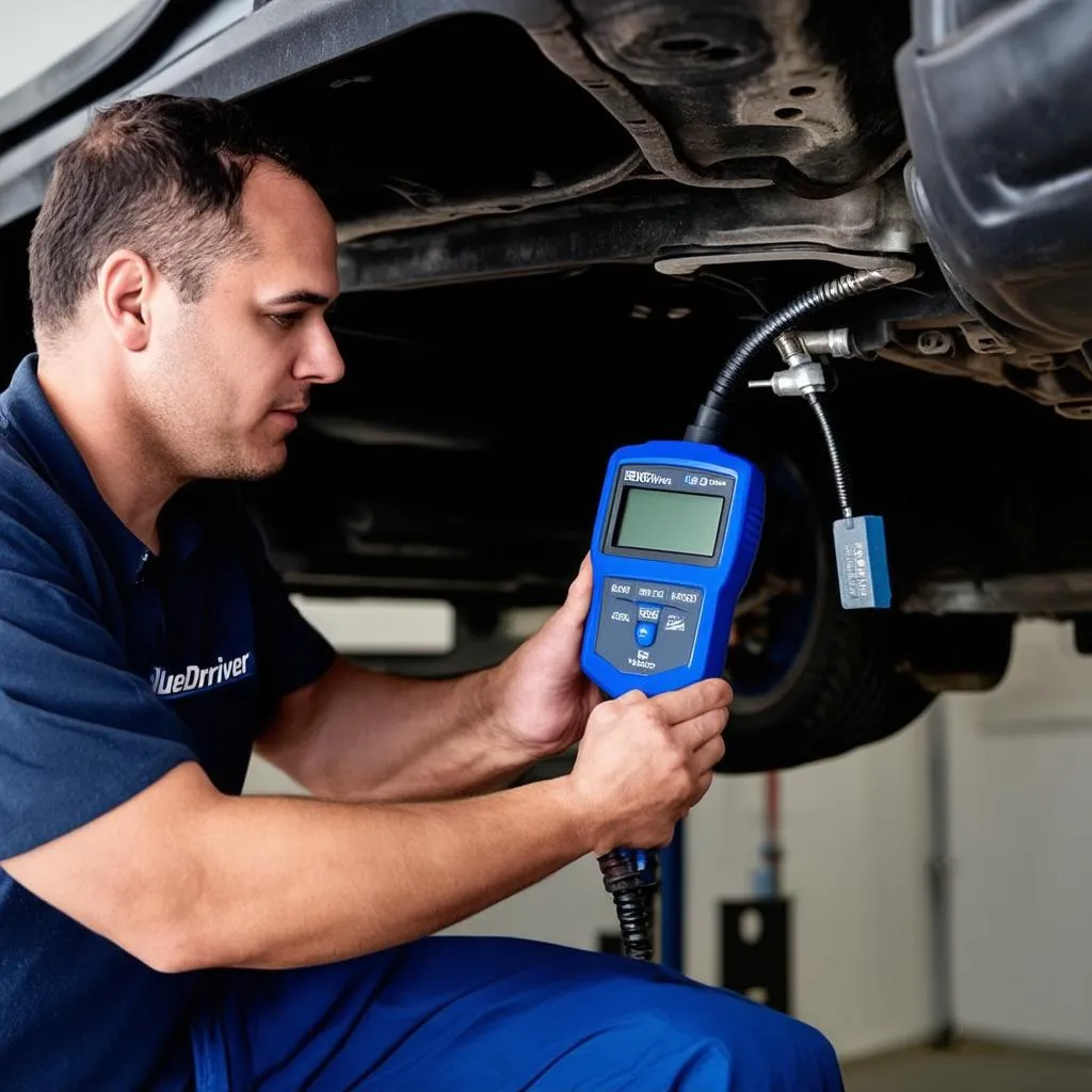 Mechanic Using BlueDriver on Car