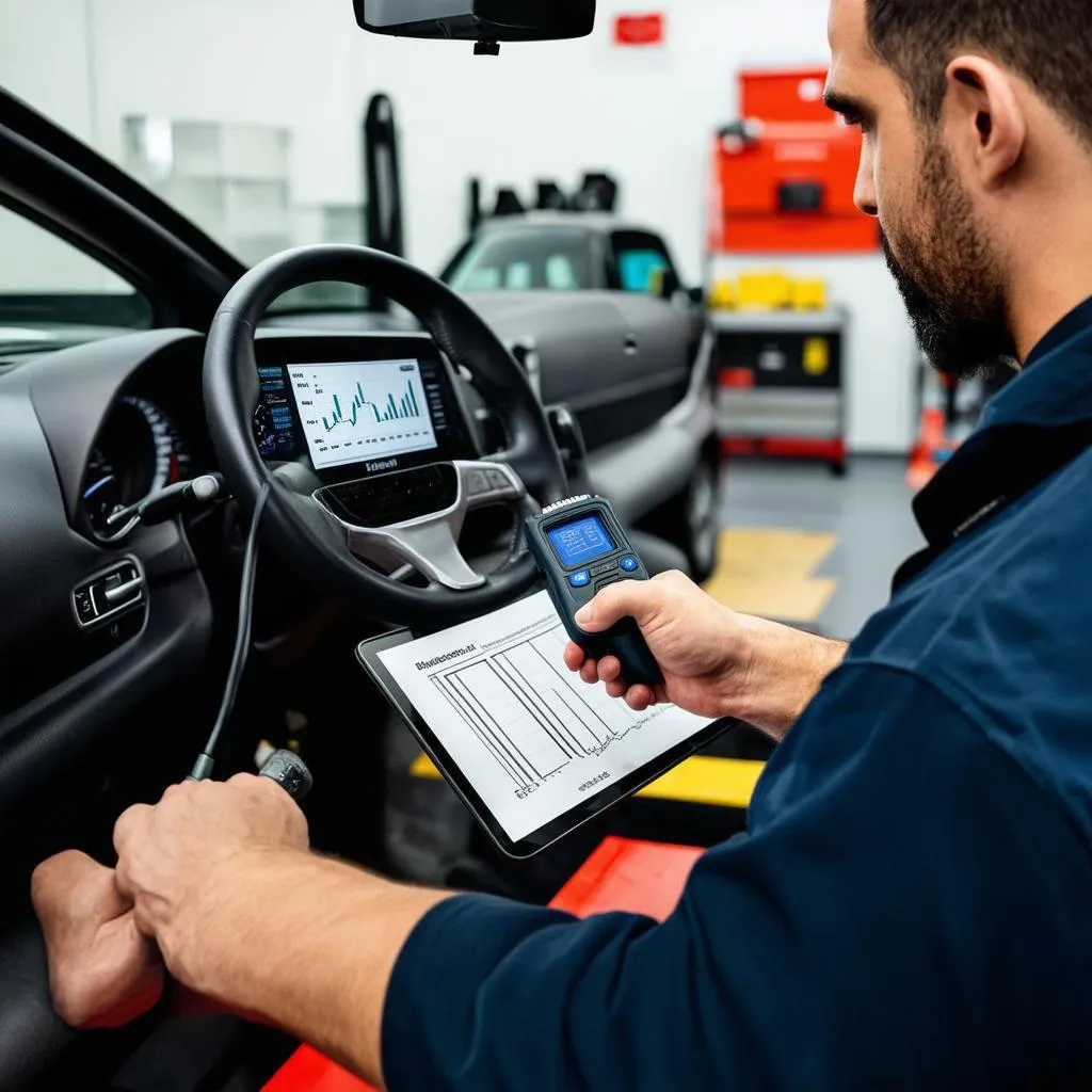 Mechanic Using Bluetooth OBD2 Scanner