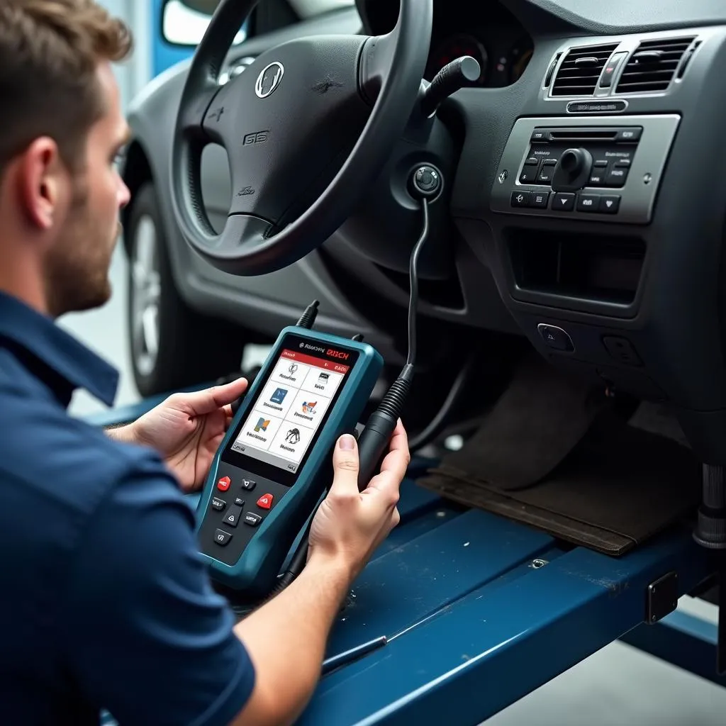 Mechanic Using Bosch 1300 on Car