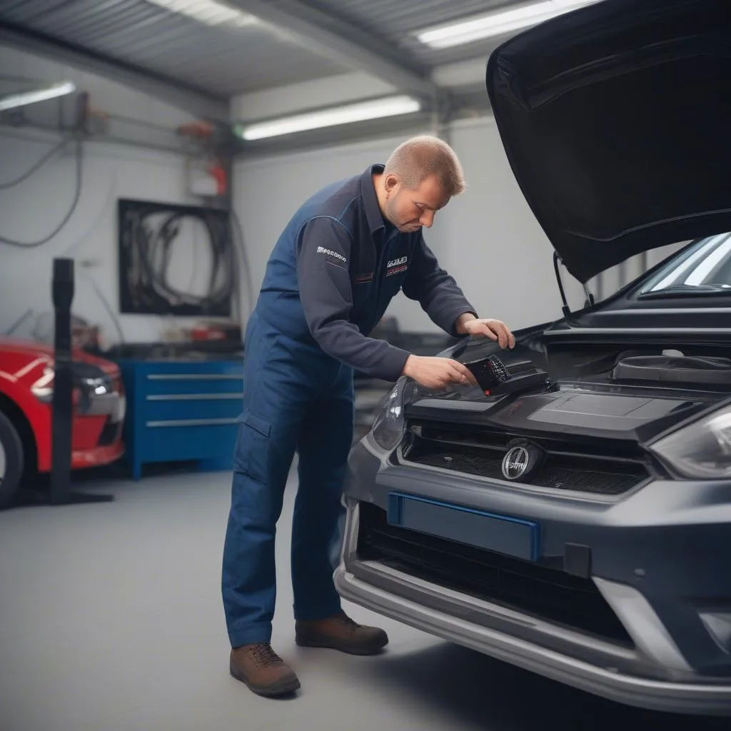 Mechanic Using Bosch Scanner