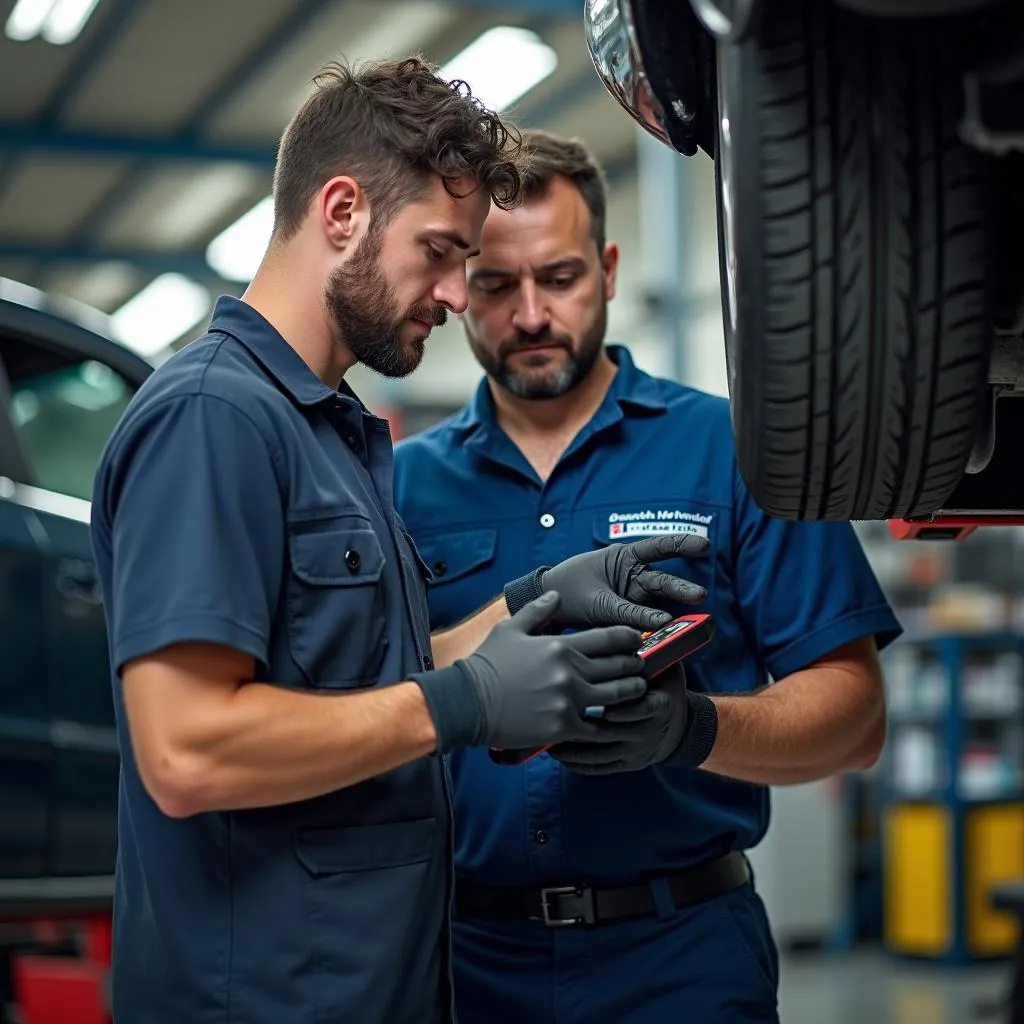 Mechanic Diagnosing Car with Scan Tool