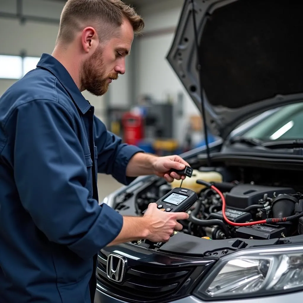 Mechanic Using Cen-Tech Scanner on a Honda Civic