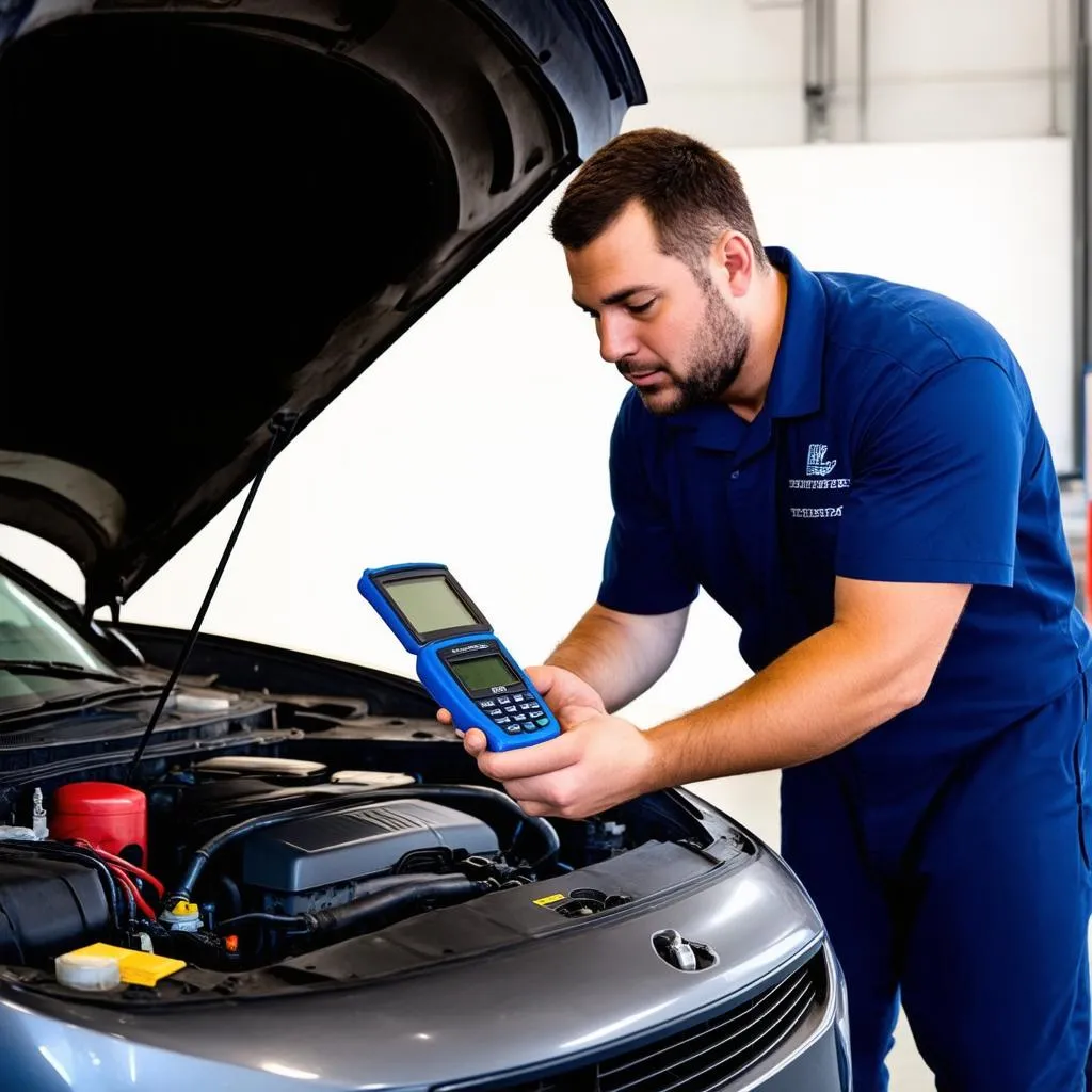 Mechanic Using a Code Reader on a Car