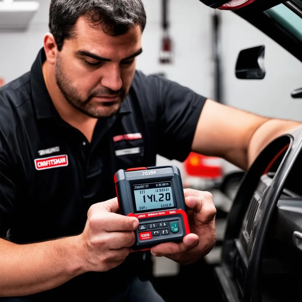 Mechanic Using Craftsman Scan Tool 20899 for Car Diagnostics