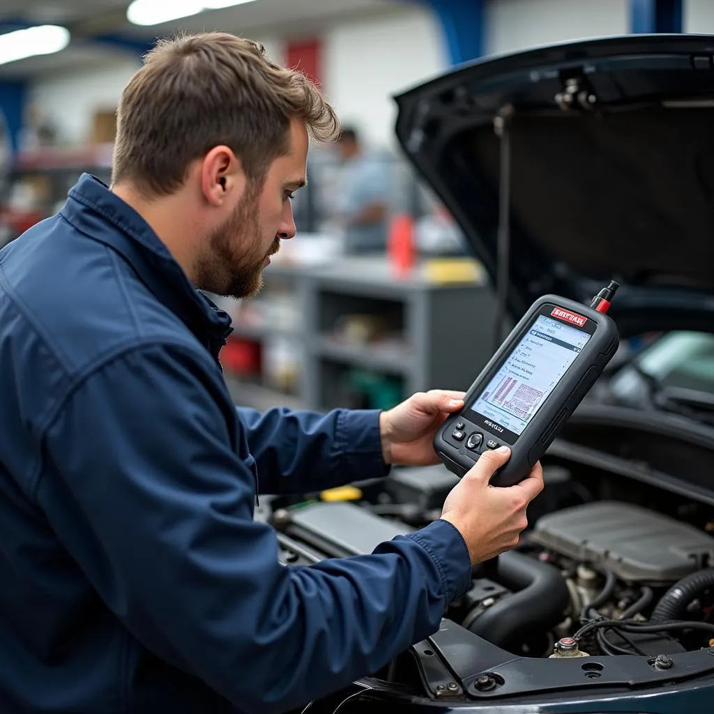 Mechanic Using Craftsman Scan Tool to Diagnose Car Issue