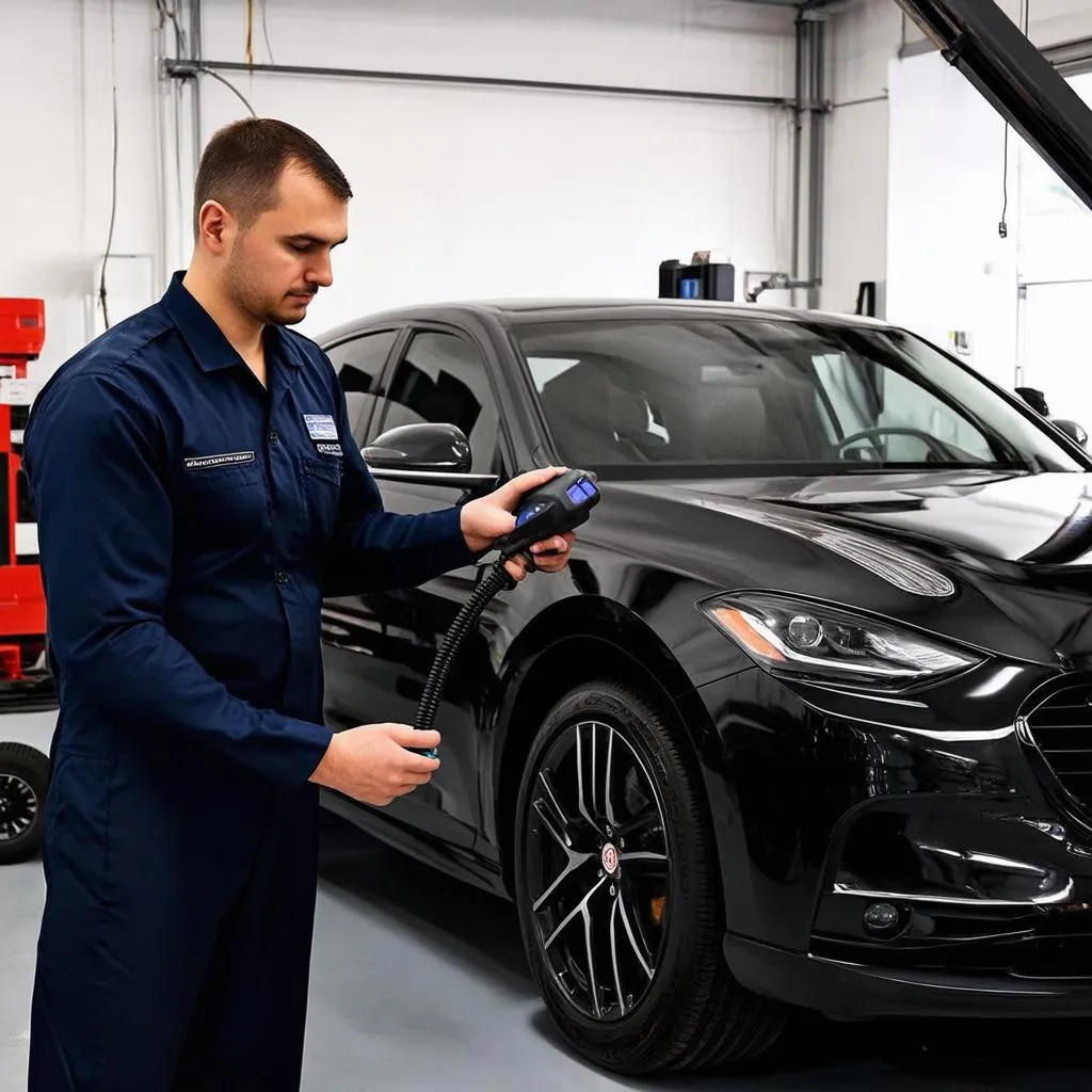 Mechanic Using Dealer Scanner