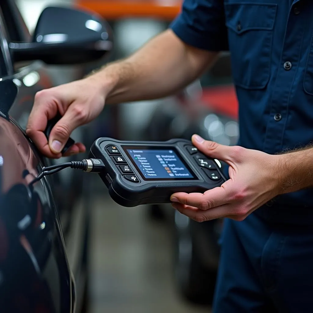 Mechanic Using a Dealer Scanner