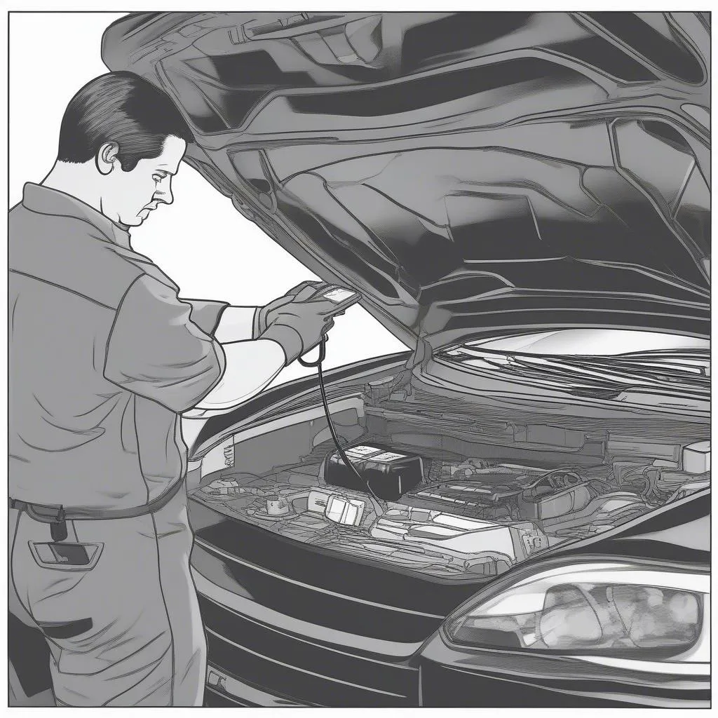 Mechanic Using Dealer Scanner for Troubleshooting