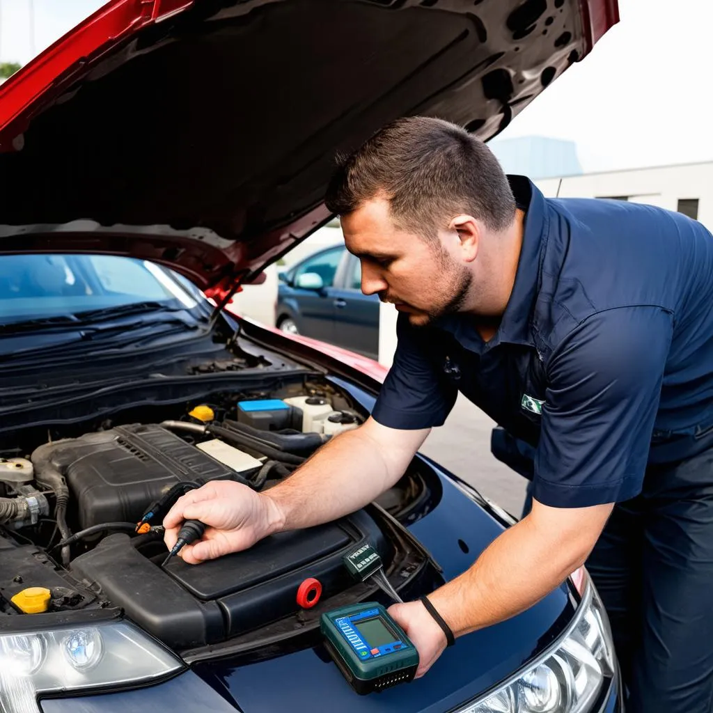 Mechanic Using a Diagnostic Scanner on a Car