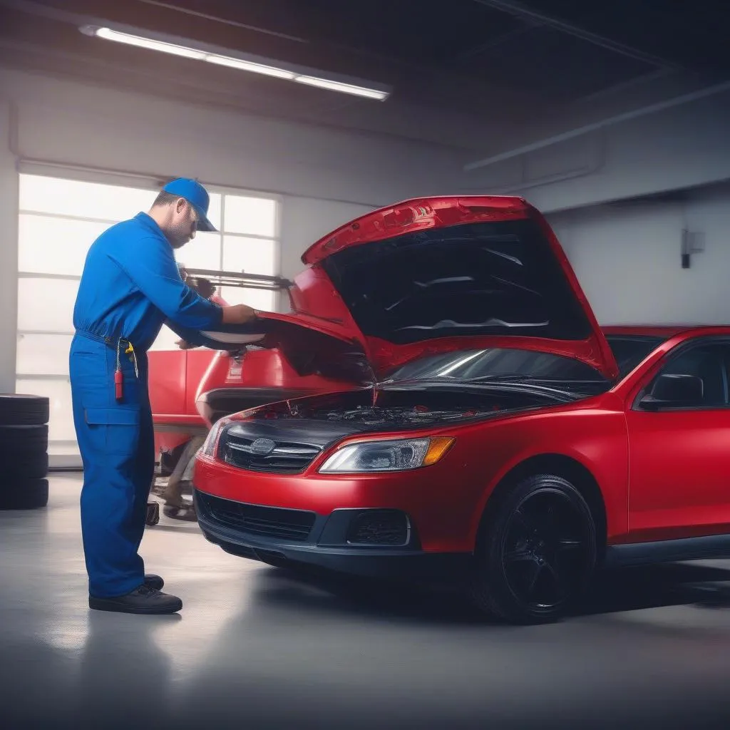 Mechanic Using Diagnostic Scanner on a Car