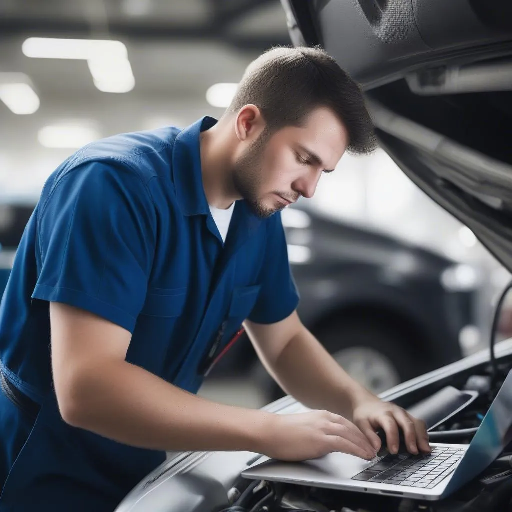 Mechanic using Diagnostic Software