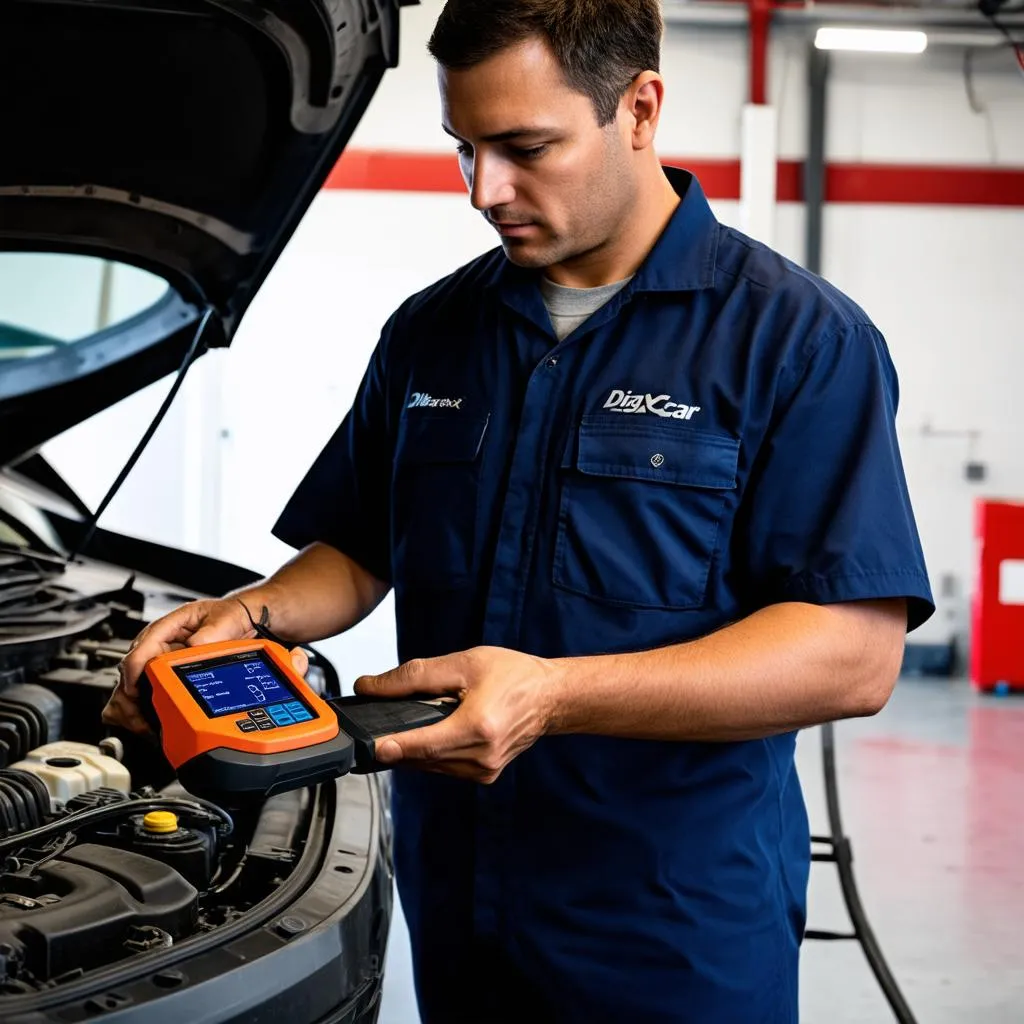 Mechanic Using a Diagnostic Tool