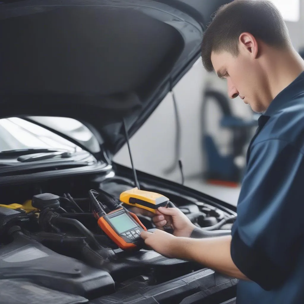 Mechanic Using Diagnostic Tool