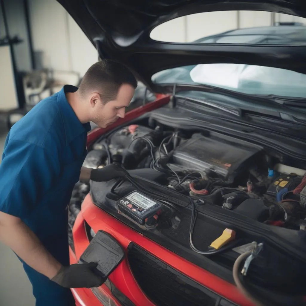 Mechanic Using Diagnostic Tool