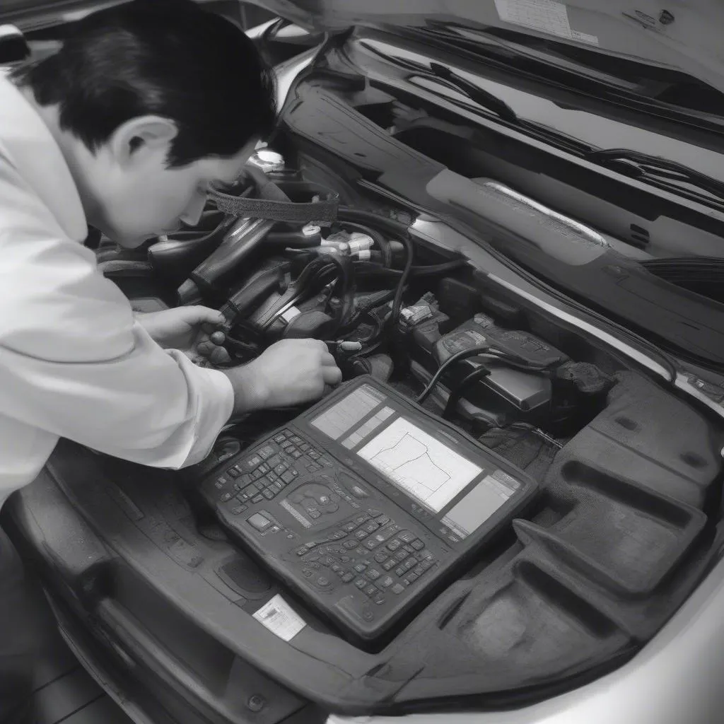 Mechanic Using Diagnostic Tool