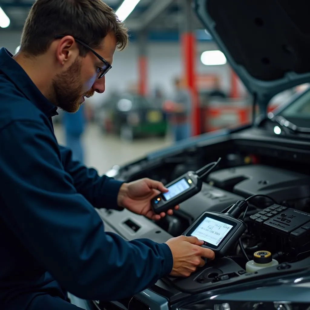 Mechanic Using Diagnostic Tool