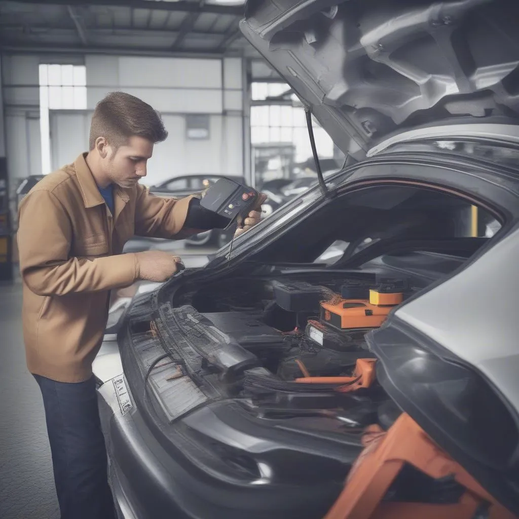 Mechanic Using a Diagnostic Tool for Car Repair