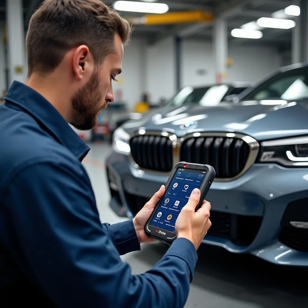 Mechanic Diagnosing BMW with Ethos