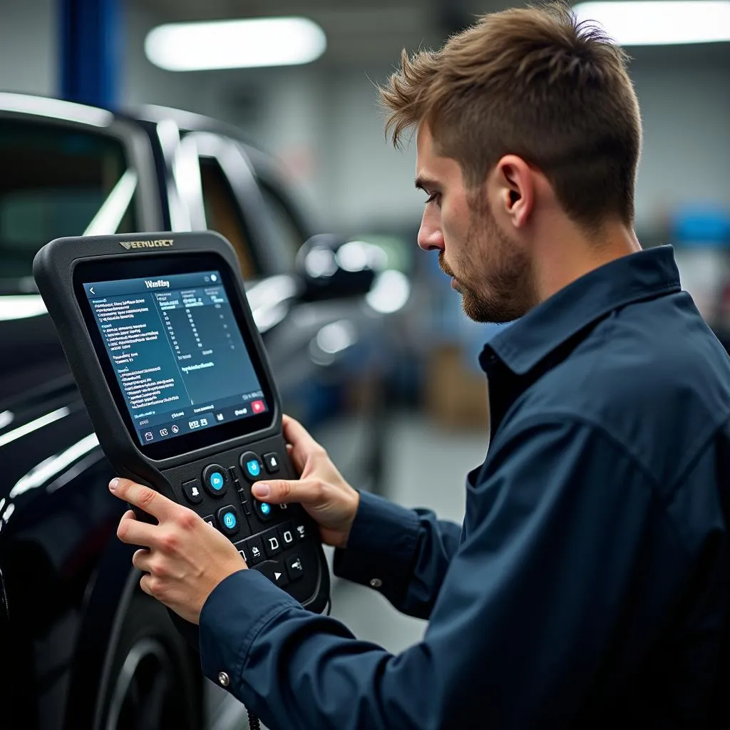 Mechanic Using Factory Scan Tool on Bentley Arnage